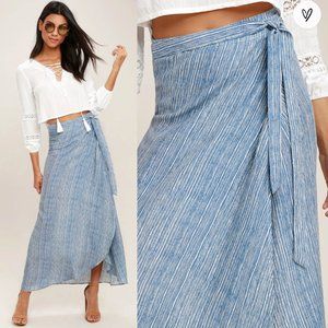 Lulu's Anniversary white and blue striped high-low wrap skirt